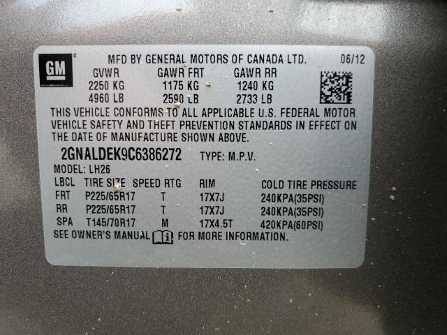 2GNALDEK9C6386272 - 2012 CHEVROLET EQUINOX LT GRAY photo 14