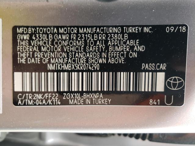 NMTKHMBX5KR074290 - 2019 TOYOTA C-HR XLE Plata foto 14