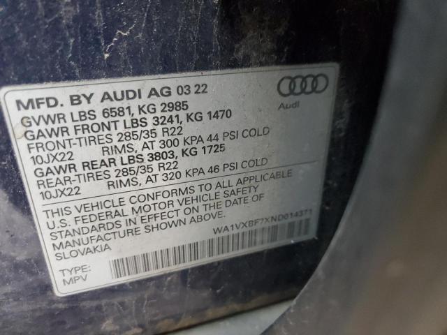 WA1VXBF7XND014371 - 2022 AUDI Q7 PRESTIGE 蓝色 照片 14