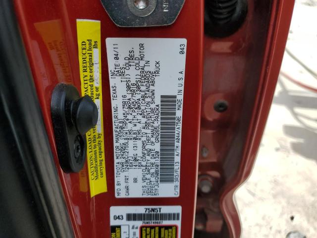 5TFJU4GN0BX011320 - 2011 TOYOTA TACOMA DOUBLE CAB PRERUNNER RED photo 12