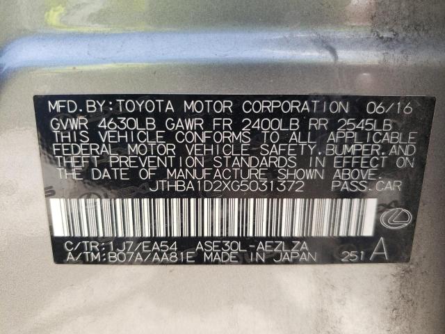 JTHBA1D2XG5031372 - 2016 LEXUS IS 200T GRAY photo 12