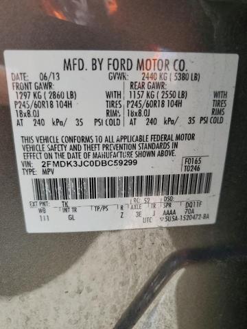 2FMDK3JC0DBC59299 - 2013 FORD EDGE SEL TAN photo 12