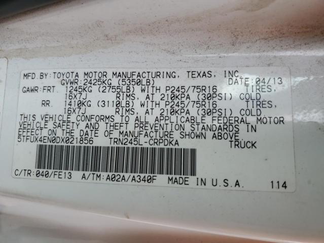 5TFUX4EN0DX021856 - 2013 TOYOTA TACOMA ACCESS CAB თეთრი ფოტო 12