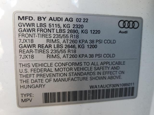 WA1AUCF30N1085011 - 2022 AUDI Q3 PREMIUM 40 WHITE photo 12