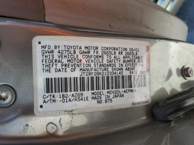 JT2BF28K210334145 - 2001 TOYOTA CAMRY LE SILVER photo 12