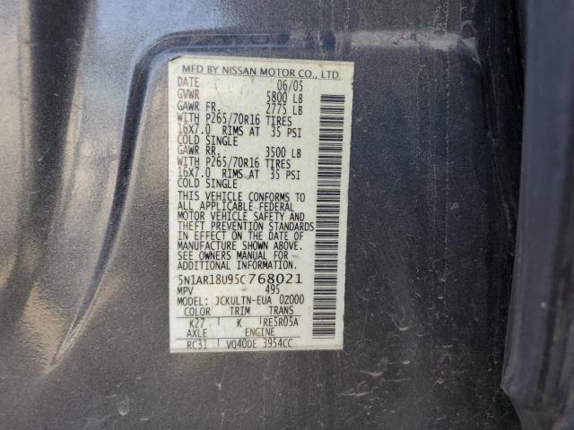5N1AR18U95C768021 - 2005 NISSAN PATHFINDER LE გრაფიტი ფოტო 13