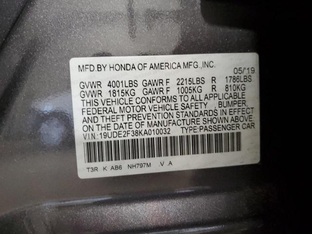 19UDE2F38KA010032 - 2019 ACURA ILX GRAY photo 13