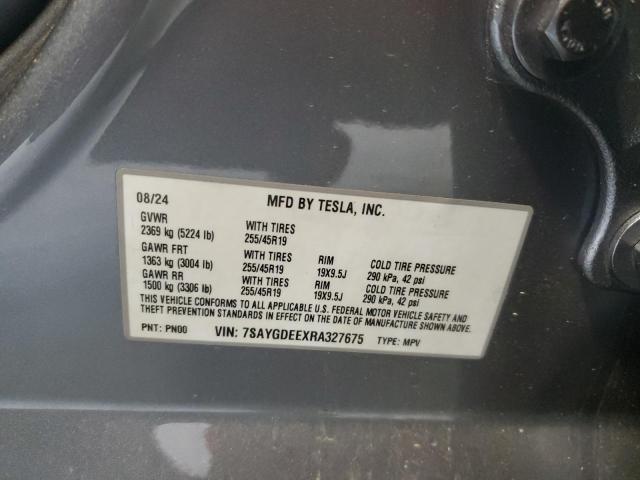7SAYGDEEXRA327675 - 2024 TESLA MODEL Y GRAY photo 13
