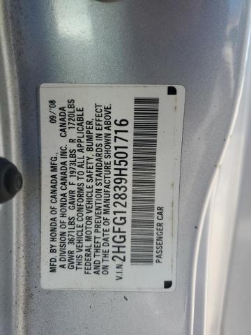 2HGFG12839H501716 - 2009 HONDA CIVIC EX SILVER photo 13