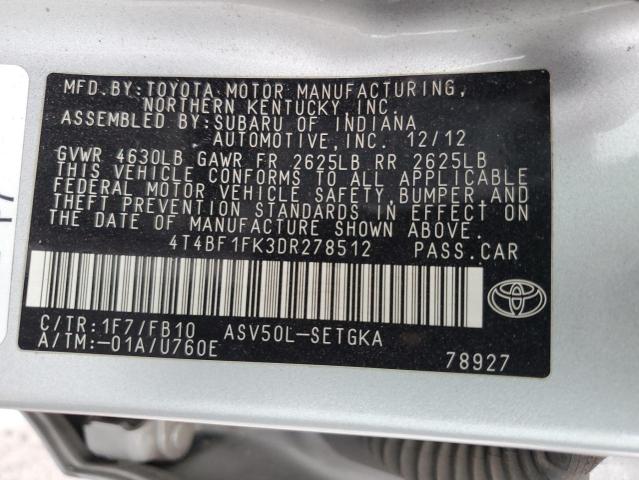 4T4BF1FK3DR278512 - 2013 TOYOTA CAMRY L SILVER photo 13
