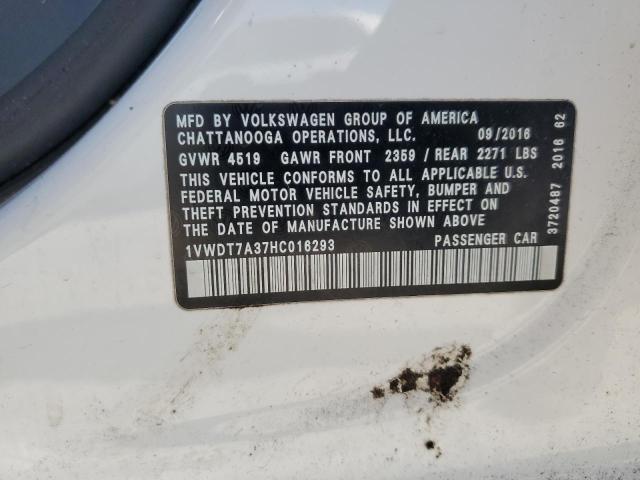 1VWDT7A37HC016293 - 2017 VOLKSWAGEN PASSAT R-LINE Weiß Foto 12