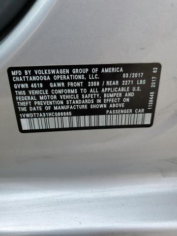 1VWDT7A31HC066865 - 2017 VOLKSWAGEN PASSAT R-LINE ვერცხლისფერი ფოტო 12