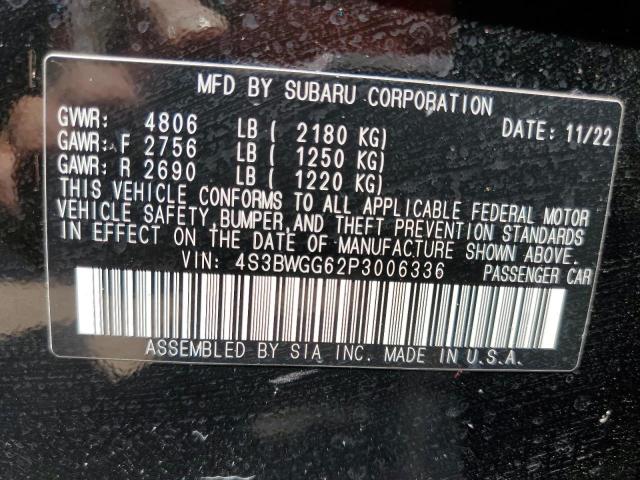 4S3BWGG62P3006336 - 2023 SUBARU LEGACY SPORT BLACK photo 12