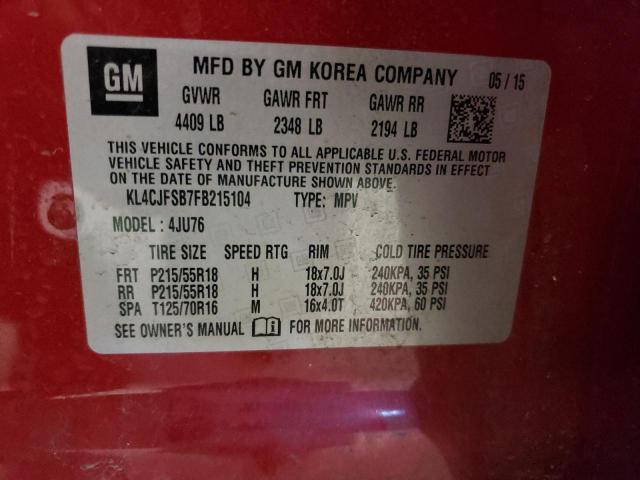 KL4CJFSB7FB215104 - 2015 BUICK ENCORE CONVENIENCE 红色 照片 13