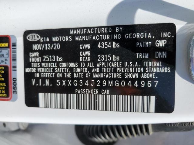 5XXG34J29MG044967 - 2021 KIA K5 EX WHITE photo 12