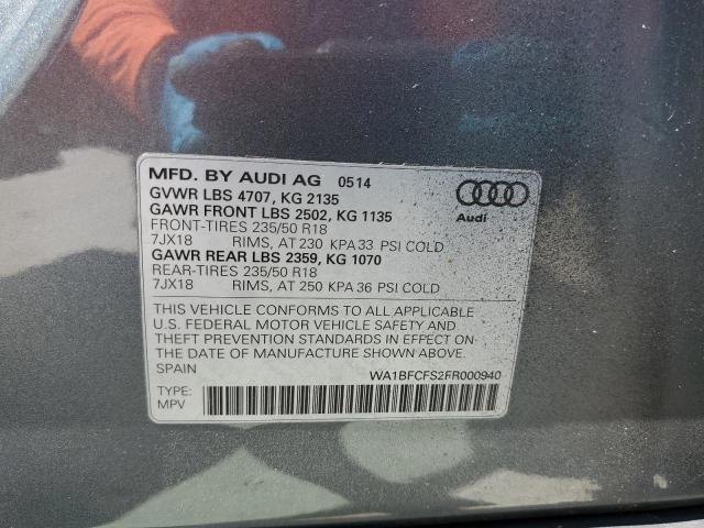 WA1BFCFS2FR000940 - 2015 AUDI Q3 PREMIUM PLUS GRAY photo 13