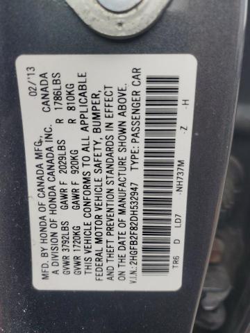 2HGFB2F82DH532947 - 2013 HONDA CIVIC EX GRAY photo 12