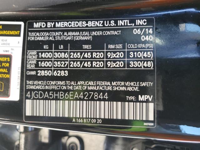 4JGDA5HB6EA427844 - 2014 MERCEDES-BENZ ML 350 4MATIC BLACK photo 14