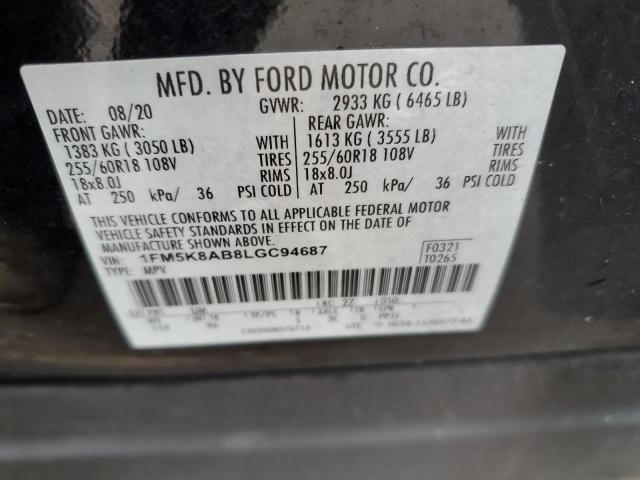 1FM5K8AB8LGC94687 - 2020 FORD EXPLORER POLICE INTERCEPTOR أسود صورة 14