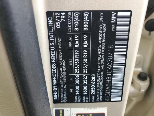 4JGDA5HB1CA078718 - 2012 MERCEDES-BENZ ML 350 4MATIC TAN photo 13