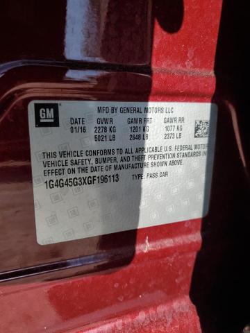 1G4G45G3XGF196113 - 2016 BUICK LACROSSE SPORT TOURING MAROON photo 12