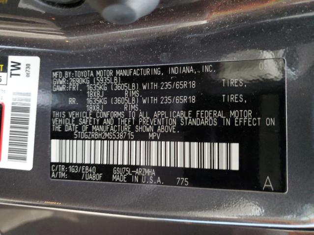 5TDGZRBH2MS538715 - 2021 TOYOTA HIGHLANDER XLE GRAY photo 13
