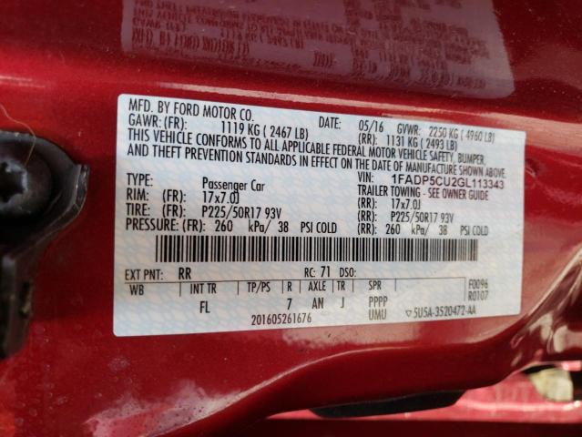 1FADP5CU2GL113343 - 2016 FORD C-MAX PREMIUM SEL RED photo 12