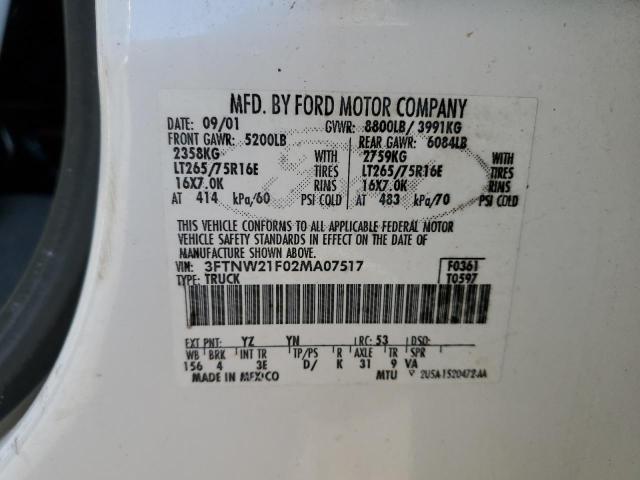 3FTNW21F02MA07517 - 2002 FORD F250 SUPER DUTY WHITE photo 13