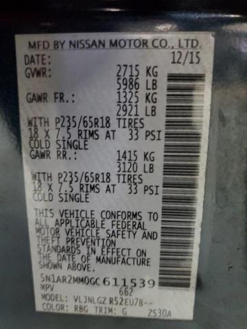 5N1AR2MM0GC611539 - 2016 NISSAN PATHFINDER S 蓝色 照片 13