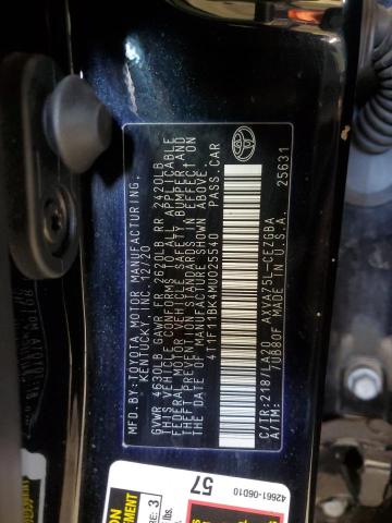 4T1F11BK4MU025540 - 2021 TOYOTA CAMRY XLE BLACK photo 12