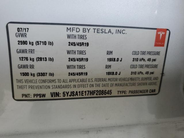 5YJSA1E17HF208645 - 2017 TESLA MODEL S GREEN photo 13