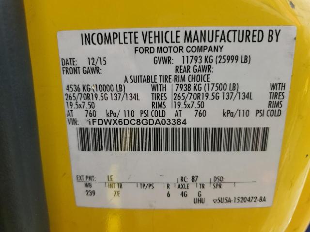 1FDWX6DC8GDA03384 - 2016 FORD F650 SUPER DUTY YELLOW photo 12