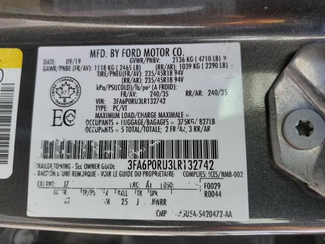 3FA6P0RU3LR132742 - 2020 FORD FUSION TITANIUM GRAY photo 12