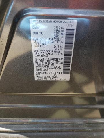 5N1AR2MN3FC601711 - 2015 NISSAN PATHFINDER S GRAY photo 13