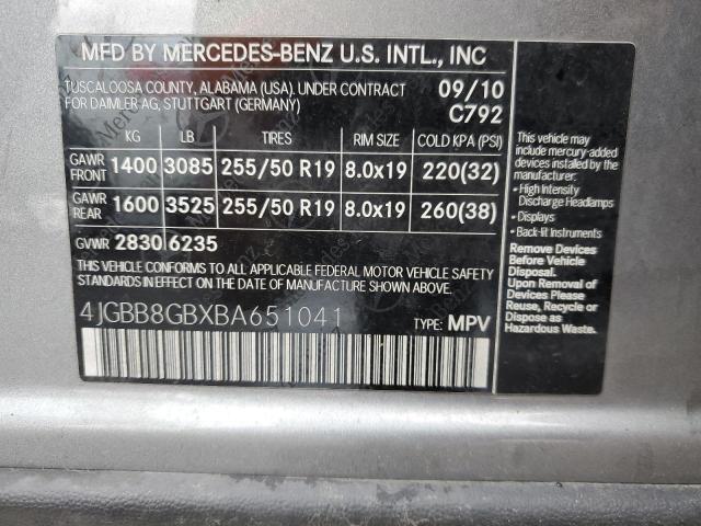 4JGBB8GBXBA651041 - 2011 MERCEDES-BENZ ML 350 4MATIC SILVER photo 13