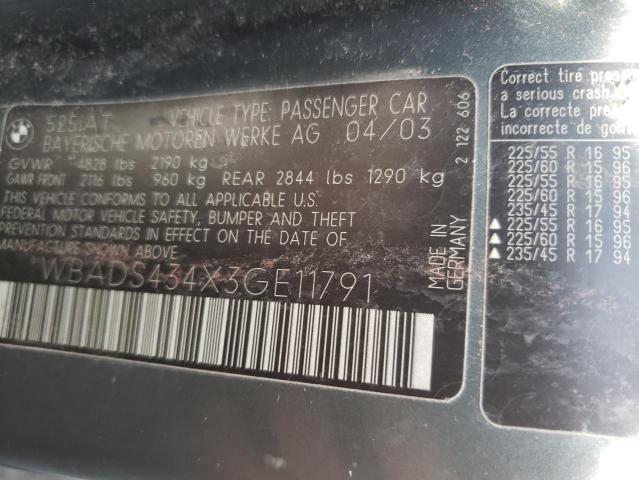 WBADS434X3GE11791 - 2003 BMW 525 IT AUTOMATIC CHARCOAL photo 10