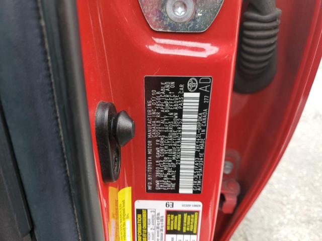 2T1KU4EE9AC348752 - 2010 TOYOTA COROLLA MA RED photo 12