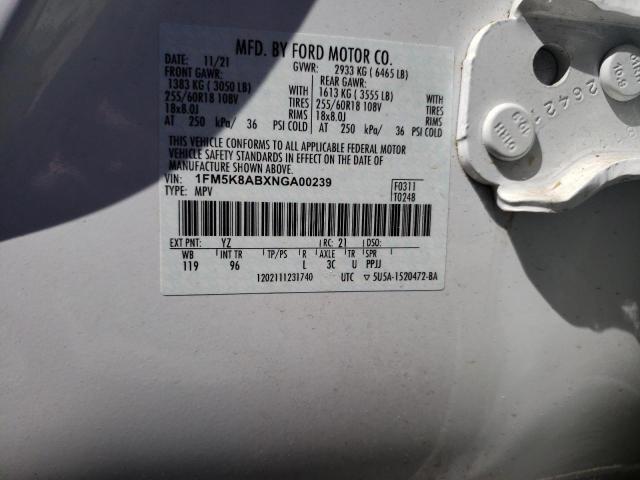 1FM5K8ABXNGA00239 - 2022 FORD EXPLORER POLICE INTERCEPTOR Ağ foto 12