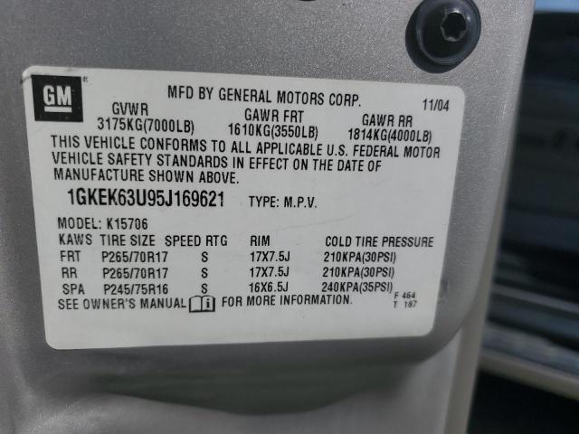 1GKEK63U95J169621 - 2005 GMC YUKON DENALI TAN photo 12