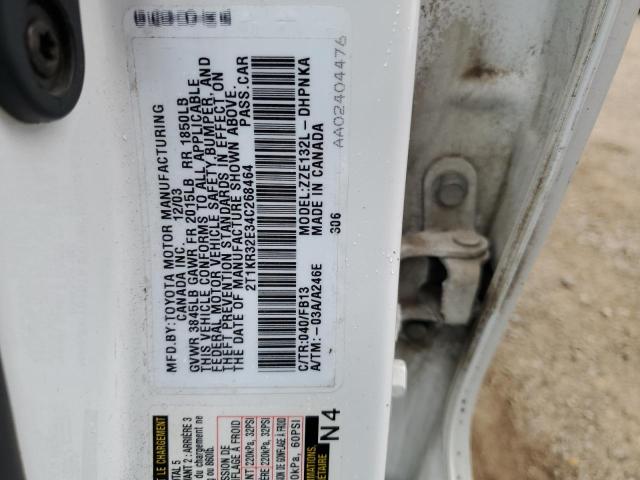 2T1KR32E34C268464 - 2004 TOYOTA COROLLA MA XR WHITE photo 12