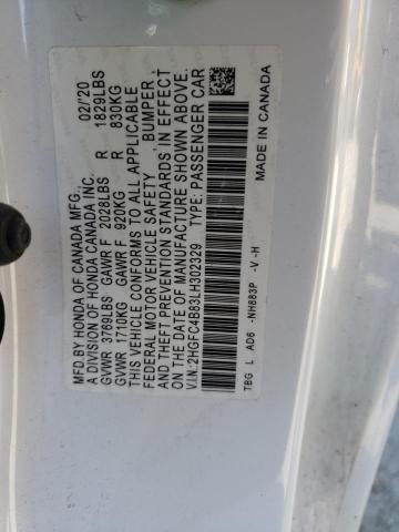 2HGFC4B83LH302329 - 2020 HONDA CIVIC SPORT 白色 照片 12