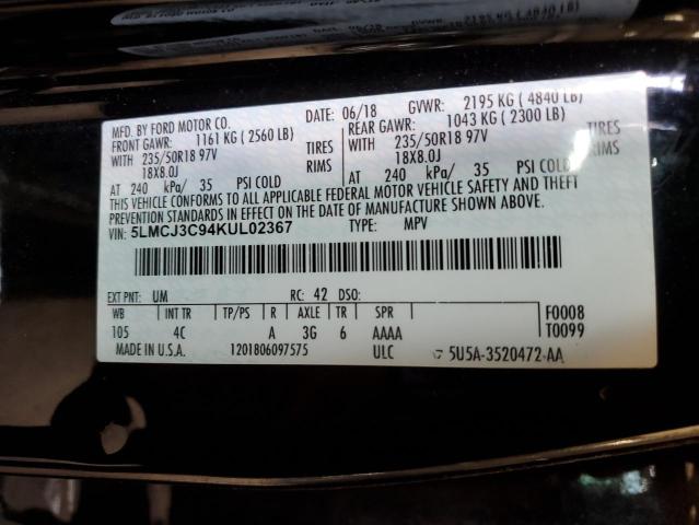 5LMCJ3C94KUL02367 - 2019 LINCOLN MKC RESERVE შავი ფოტო 13