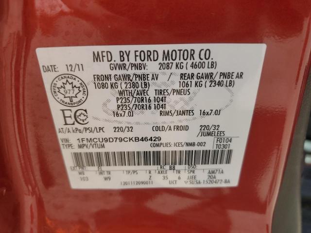 1FMCU9D79CKB46429 - 2012 FORD ESCAPE XLT RED photo 14