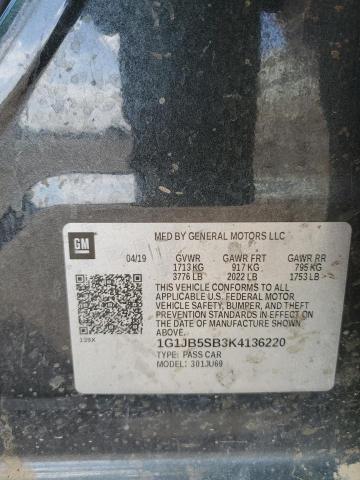 1G1JB5SB3K4136220 - 2019 CHEVROLET SONIC 4D LS GRAY photo 12