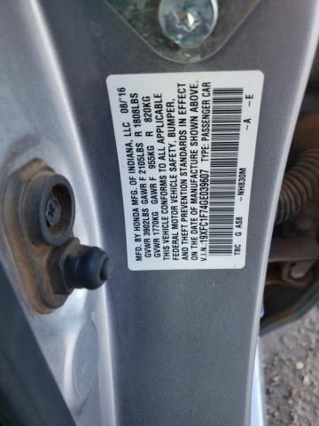 19XFC1F74GE039607 - 2016 HONDA CIVIC EXL ნაცრისფერი ფოტო 12