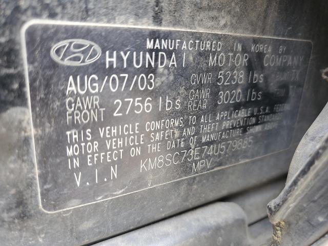 KM8SC73E74U579885 - 2004 HYUNDAI SANTA FE GLS BLACK photo 12