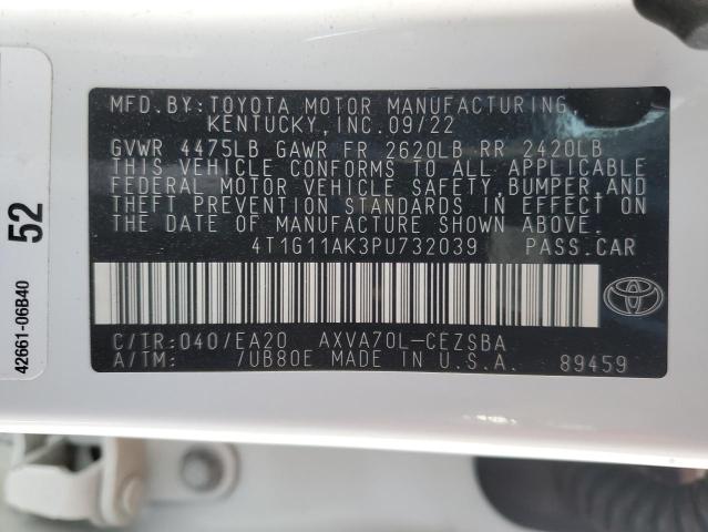 4T1G11AK3PU732039 - 2023 TOYOTA CAMRY SE NIGHT SHADE WHITE photo 12