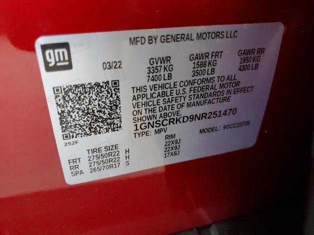 1GNSCRKD9NR251470 - 2022 CHEVROLET TAHOE C1500 RST RED photo 14