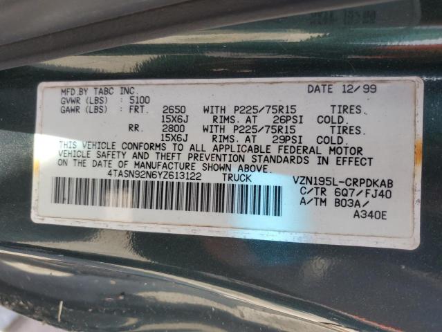4TASN92N6YZ613122 - 2000 TOYOTA TACOMA XTRACAB PRERUNNER მწვანე ფოტო 13