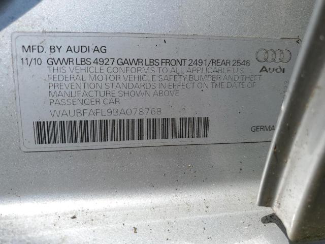 WAUBFAFL9BA078768 - 2011 AUDI A4 PREMIUM SILVER photo 12